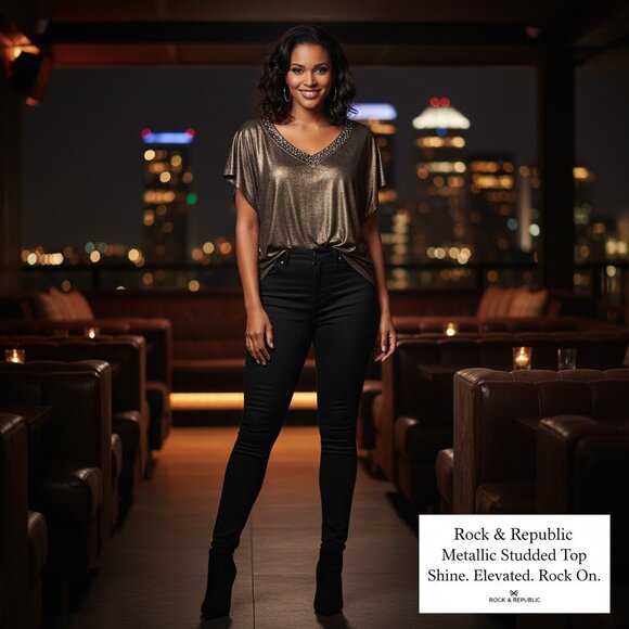 Rock & Republic Metallic Look Studded Top - Picture 1 of 11